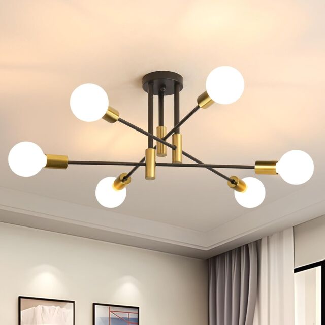 COMELY Sputnik Ceiling Lights, 6 Lights E27 Vintage Living Room Ceiling Lights in Black - image 1