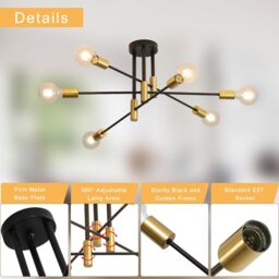 COMELY Sputnik Ceiling Lights, 6 Lights E27 Vintage Living Room Ceiling Lights in Black - thumbnail 6