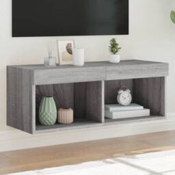 Berkfield Home TV Cabinet with LED Lights Grey Sonoma 80x30x30 cm - Size: 80 x 30 x 30 cm - thumbnail 2