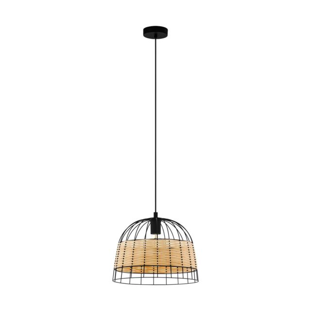 Loops Hanging Ceiling Pendant Light Black & Wicker 1x 40W E27 Hallway Feature Lamp - image 1