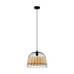 Loops Hanging Ceiling Pendant Light Black & Wicker 1x 40W E27 Hallway Feature Lamp - thumbnail 1