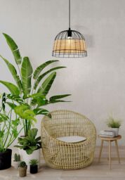 Loops Hanging Ceiling Pendant Light Black & Wicker 1x 40W E27 Hallway Feature Lamp - thumbnail 3