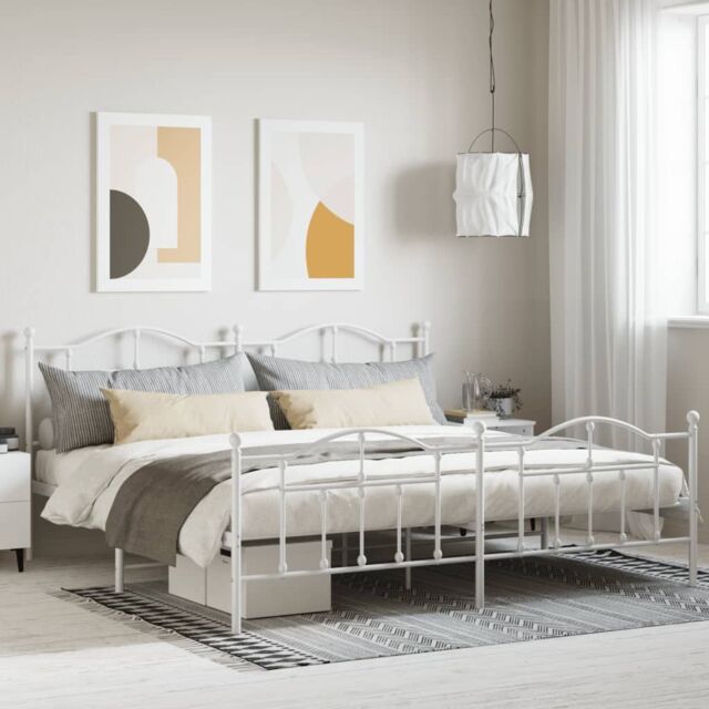 Berkfield Home Metal Bed Frame with Headboard & Footboard White 200x200 cm - image 1
