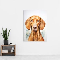 "Artery8 Wall Art Print Hungarian Vizsla Dog Soft Watercolour Artwork Golden Rust Teal Bright Portrait Poster in Brown - Size: W12"" x H16""" - thumbnail 2