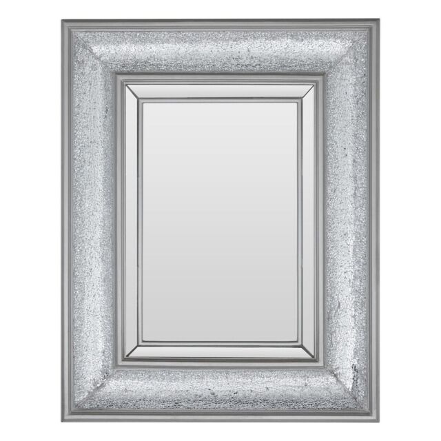 Orsina Rectangular Wall Mirror with Bevelled Glass Frame, Boutique Style Mirror with Mosaic Inlay, Functional MDF in Silver - image 1