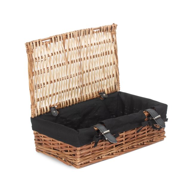 Red Hamper Wicker Empty Rectangular Gift Cotton Lined Basket in Black - image 1