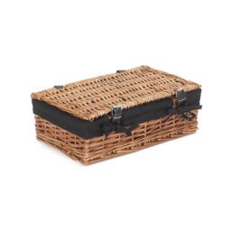 Red Hamper Wicker Empty Rectangular Gift Cotton Lined Basket in Black - thumbnail 2
