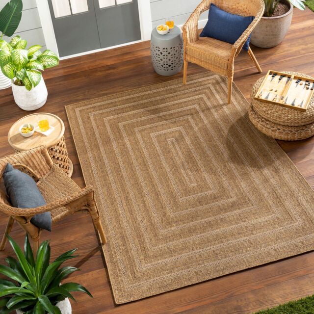 Livabliss Pismo Beach-Modern Brown Tan Yellow Graphic In- & Outdoor Jute-Look Rug - Size: 160 cm x 215 cm - image 1