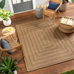 Livabliss Pismo Beach-Modern Brown Tan Yellow Graphic In- & Outdoor Jute-Look Rug - Size: 160 cm x 215 cm