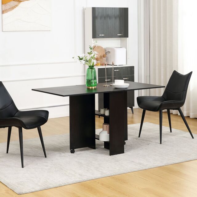 HOMCOM 80-140 cm Folding Dining Table for 4-6 Drop Leaf Table in Black - image 1