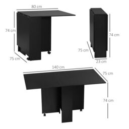 HOMCOM 80-140 cm Folding Dining Table for 4-6 Drop Leaf Table in Black - thumbnail 3