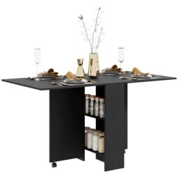 HOMCOM 80-140 cm Folding Dining Table for 4-6 Drop Leaf Table in Black - thumbnail 2