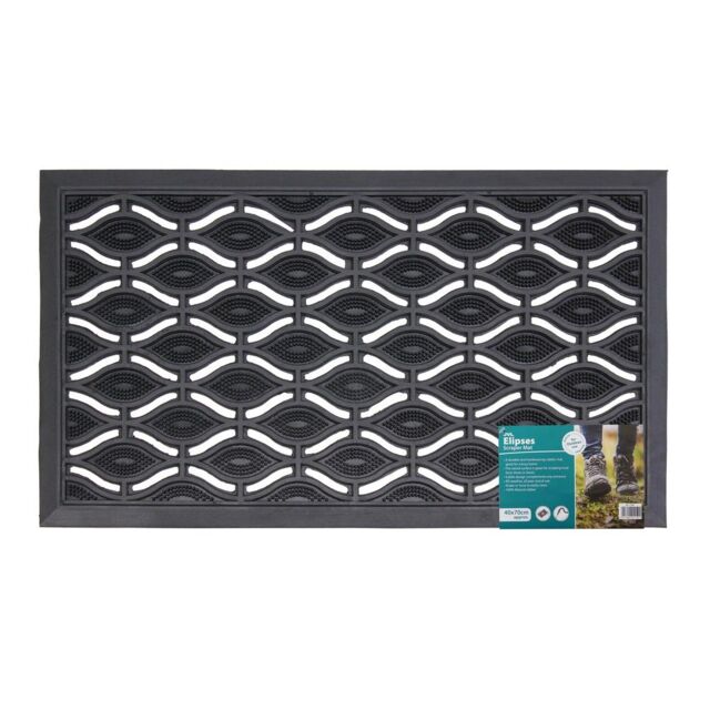 JVL Elipses Eyes Rubber Doormat 40x70cm in Black - Size: 40 cm x 70 cm - image 1