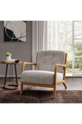 Solid Wooden Frame Fabric Upholstered Tufted Armchair in Light Grey - thumbnail 1