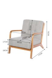 Solid Wooden Frame Fabric Upholstered Tufted Armchair in Light Grey - thumbnail 6