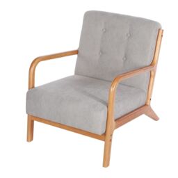 Solid Wooden Frame Fabric Upholstered Tufted Armchair in Light Grey - thumbnail 3