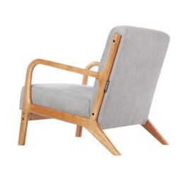 Solid Wooden Frame Fabric Upholstered Tufted Armchair in Light Grey - thumbnail 4