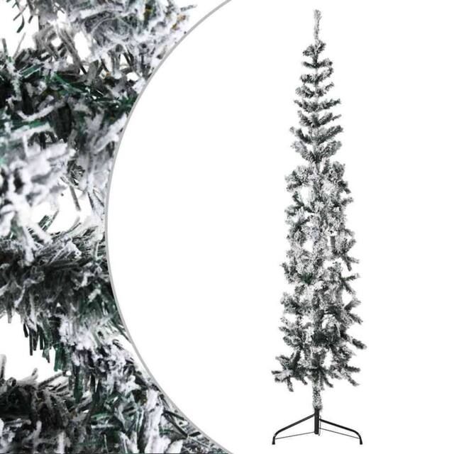 Berkfield Home Slim Artificial Half Christmas Tree with Flocked Snow 180 cm in Green - image 1