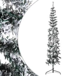 Berkfield Home Slim Artificial Half Christmas Tree with Flocked Snow 180 cm in Green - thumbnail 1