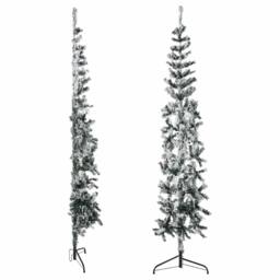 Berkfield Home Slim Artificial Half Christmas Tree with Flocked Snow 180 cm in Green - thumbnail 4