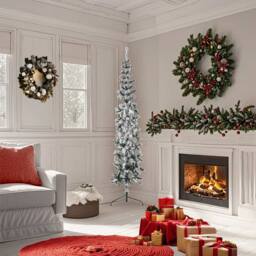 Berkfield Home Slim Artificial Half Christmas Tree with Flocked Snow 180 cm in Green - thumbnail 3