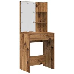Berkfield Home Dressing Table Set with LED Old Wood Engineered Wood in Brown - thumbnail 5