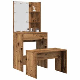 Berkfield Home Dressing Table Set with LED Old Wood Engineered Wood in Brown - thumbnail 1