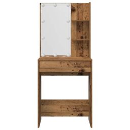 Berkfield Home Dressing Table Set with LED Old Wood Engineered Wood in Brown - thumbnail 6