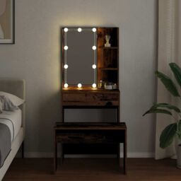 Berkfield Home Dressing Table Set with LED Old Wood Engineered Wood in Brown - thumbnail 4