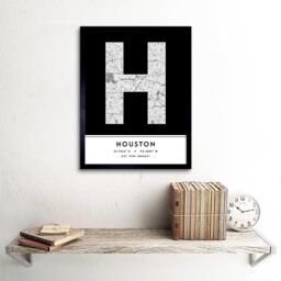 "Wee Blue Coo Wall Art Print Houston Texas United States City Map Modern Typography Stylish Letter Framed Word in Black - Size: W12"" x H16""" - thumbnail 2