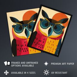 Artery8 Wall Art Print Owl Bird Shades Sunglasses Fun Colourful Painting Art Framed Poster in Black - Size: A4 - thumbnail 2