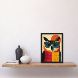 Artery8 Wall Art Print Owl Bird Shades Sunglasses Fun Colourful Painting Art Framed Poster in Black - Size: A4 - thumbnail 4