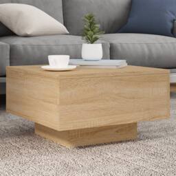 Berkfield Home Coffee Table with LED Lights Sonoma Oak 55x55x31 cm in Light Tan - Size: 55 x 55 x 31 cm - thumbnail 2