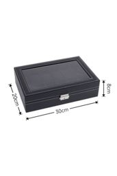 Living and Home 12-Slot Black Synthetic Leather Watch Display Box with Glass Lid - thumbnail 6