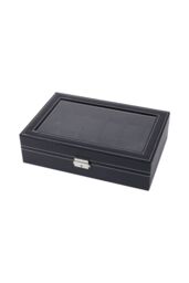 Living and Home 12-Slot Black Synthetic Leather Watch Display Box with Glass Lid - thumbnail 4