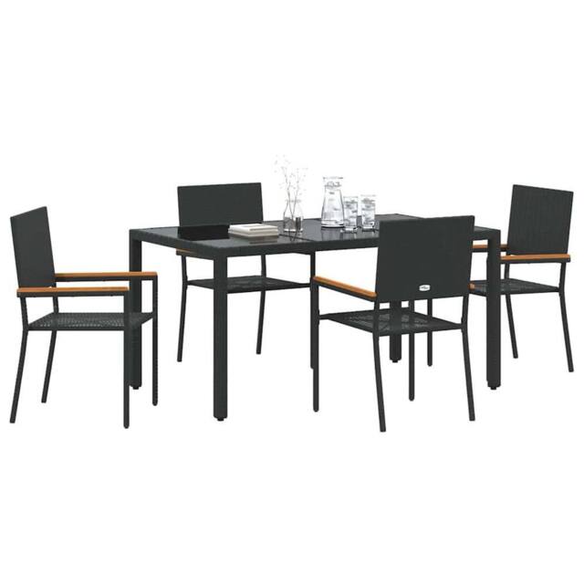 Berkfield Home Modern 5 Piece Garden Dining Set Black Poly Rattan - image 1