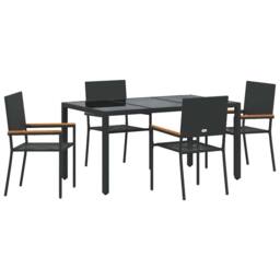 Berkfield Home Modern 5 Piece Garden Dining Set Black Poly Rattan - thumbnail 3