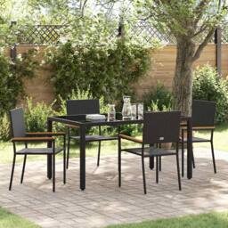 Berkfield Home Modern 5 Piece Garden Dining Set Black Poly Rattan - thumbnail 2