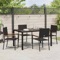 Berkfield Home Modern 5 Piece Garden Dining Set Black Poly Rattan - thumbnail 4