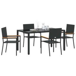 Berkfield Home Modern 5 Piece Garden Dining Set Black Poly Rattan - thumbnail 1