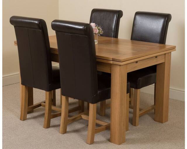 Thats Furniture Richmond 140-220cm Oak Extending Dining Table + 4 Washington Leather Chairs in Brown - image 1