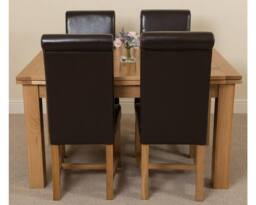Thats Furniture Richmond 140-220cm Oak Extending Dining Table + 4 Washington Leather Chairs in Brown - thumbnail 2