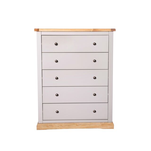 Cabinet Bits Bomporto 5 Drawer Chest of Drawers Brass Knob in Light Grey - image 1