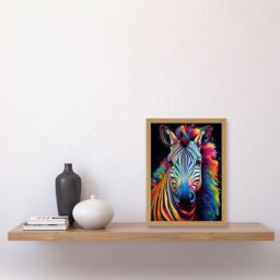 Artery8 Wall Art Print Rainbow Striped Zebra Colourful Vibrant Bold Psychedelic Neon Impact Artwork Framed A4 in Light Oak - thumbnail 2