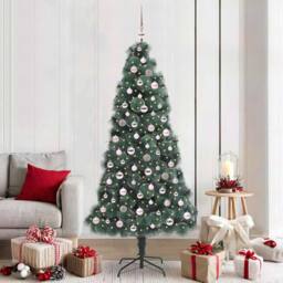 Berkfield Home Elegant Artificial Pre-lit Christmas Tree with Ball Set Green 210 cm - thumbnail 2