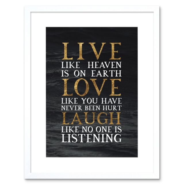 "Artery8 Wall Art Print Slate Quote Live Love Laugh Artwork Framed 9X7 Inch in White - Size: W7"" x H9""" - image 1