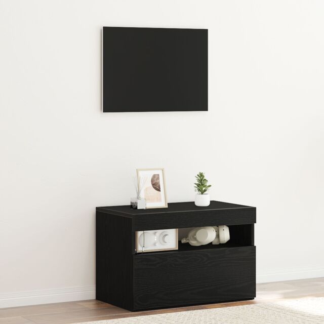 Berkfield Home Black Oak TV Stand with LED Lights, 60x35x40 cm, Made from Engineered Wood - Size: 60 x 35 x 40 cm - image 1