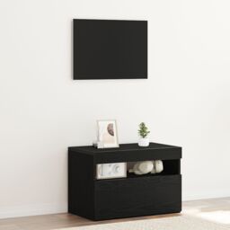 Berkfield Home Black Oak TV Stand with LED Lights, 60x35x40 cm, Made from Engineered Wood - Size: 60 x 35 x 40 cm - thumbnail 1
