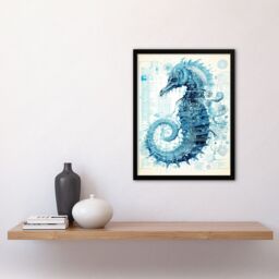 Artery8 Wall Art Print Seahorse Robot Hybrid Schematic Blue Futuristic Secret Complex Arcane Manuscript Gift For Him Man Cave Art Framed - Size: A4 - thumbnail 4