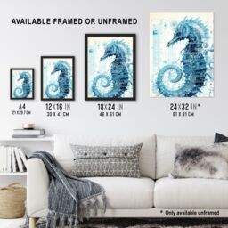 Artery8 Wall Art Print Seahorse Robot Hybrid Schematic Blue Futuristic Secret Complex Arcane Manuscript Gift For Him Man Cave Art Framed - Size: A4 - thumbnail 3